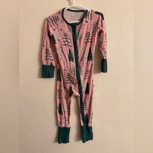 Little Sleepies Pink and Green Tree Pattern Footie